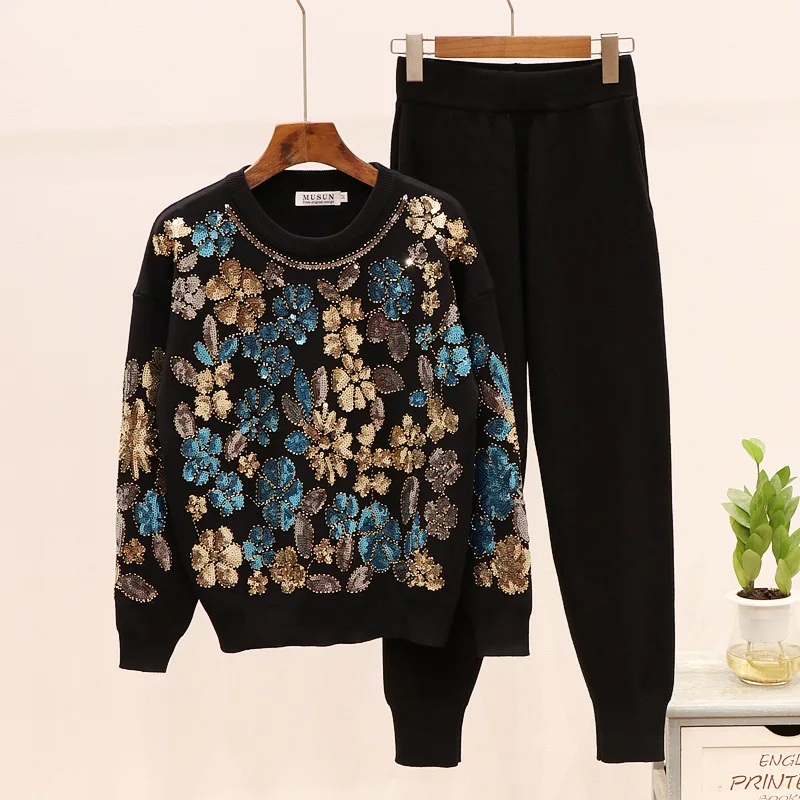 Осенне зимний вязаный комплект для женщин новый модный свитер с длинными