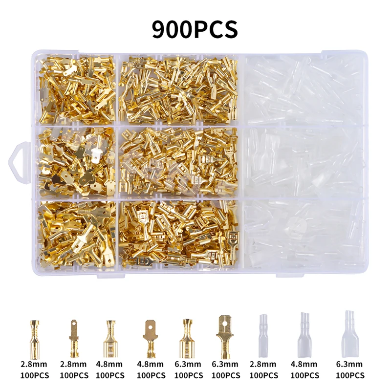 

900Pcs 2.8/4.8/6.3mm Insulated Male Female Wire Connector Electrical Wire Crimp Terminals Spade Connectors Assorted Kit