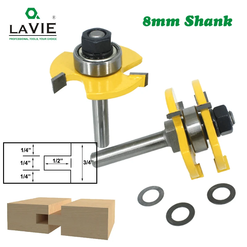 

2 pcs 8mm Shank Tongue & Groove Joint Assemble Router Bits T-Slot Milling Cutter for Wood Woodwork Cutting Tools