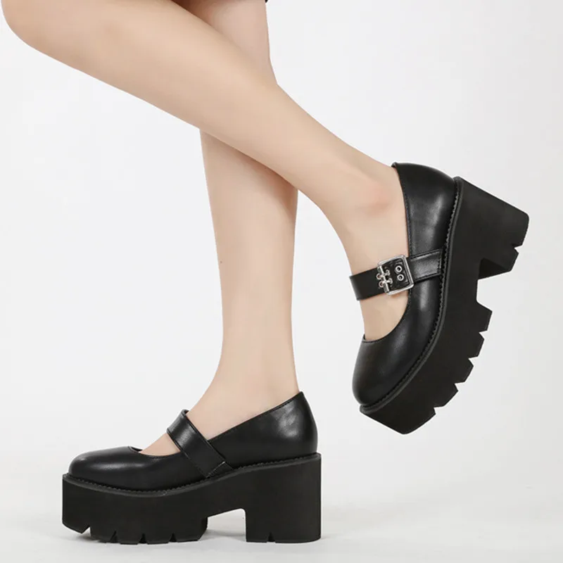 

Туфли-лодочки Женские однотонные на платформе, повседневные винтажные, на толстом каблуке, с пряжкой, круглый носок, модная обувь