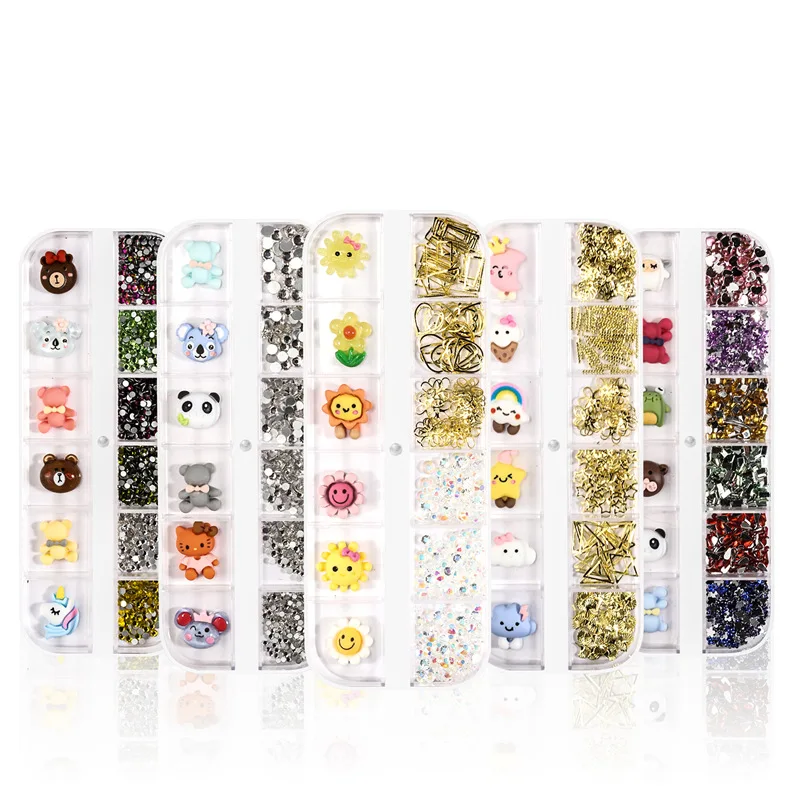 

1Box Nail Art Resin Gems Charms Mixed Designs Round Rhinestones Cute Gem Jewelry For Nail Art Decoration Nail Polish Accessories