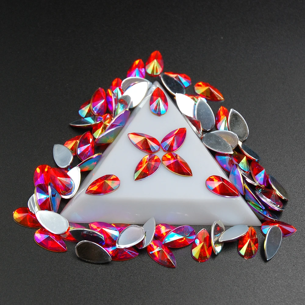 8*13MM Rhinestone The Shape Of Teardrop Mix Color AB Flat Back Acrylic Crystal Strass DIY Wedding Decoration 100Pcs | Дом и сад