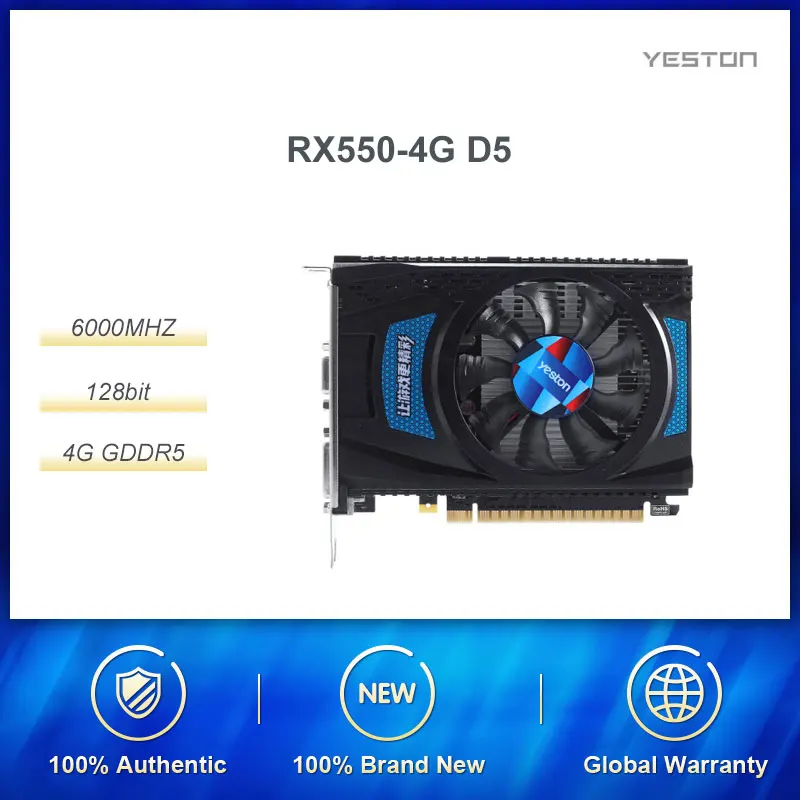 Видеокарта Yeston Radeon RX 550 GPU 4 ГБ GDDR5 3 0 бит для игрового настольного ПК видеокарты с