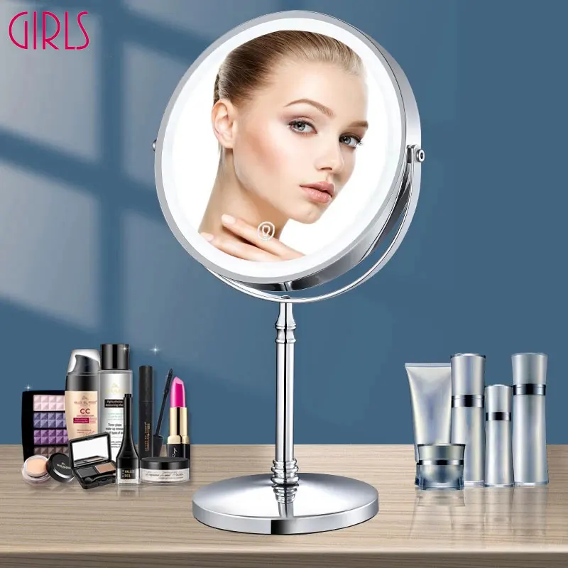 

8 inch Makeup Mirror With Light USB Charging 10X Magnifying Vanity Mirror Backlit Adjustable Light Standing Cosmetic Mirrors