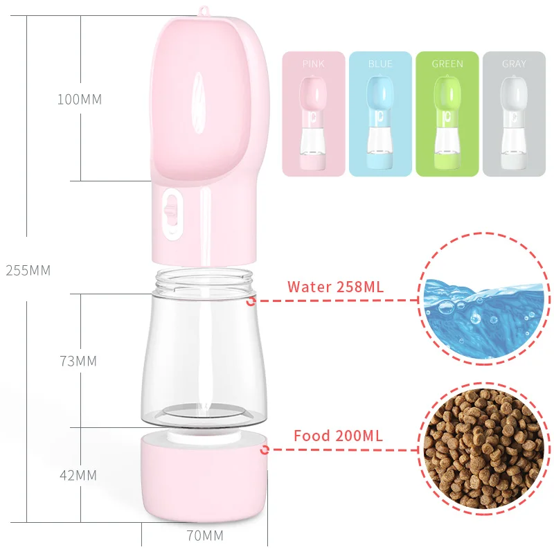 

Portable Pet Cat Dog Food Water Lightweight Bottle Feeder Drinking Bowl Dispenser With Food Container Leak Proof Lock Food Grade