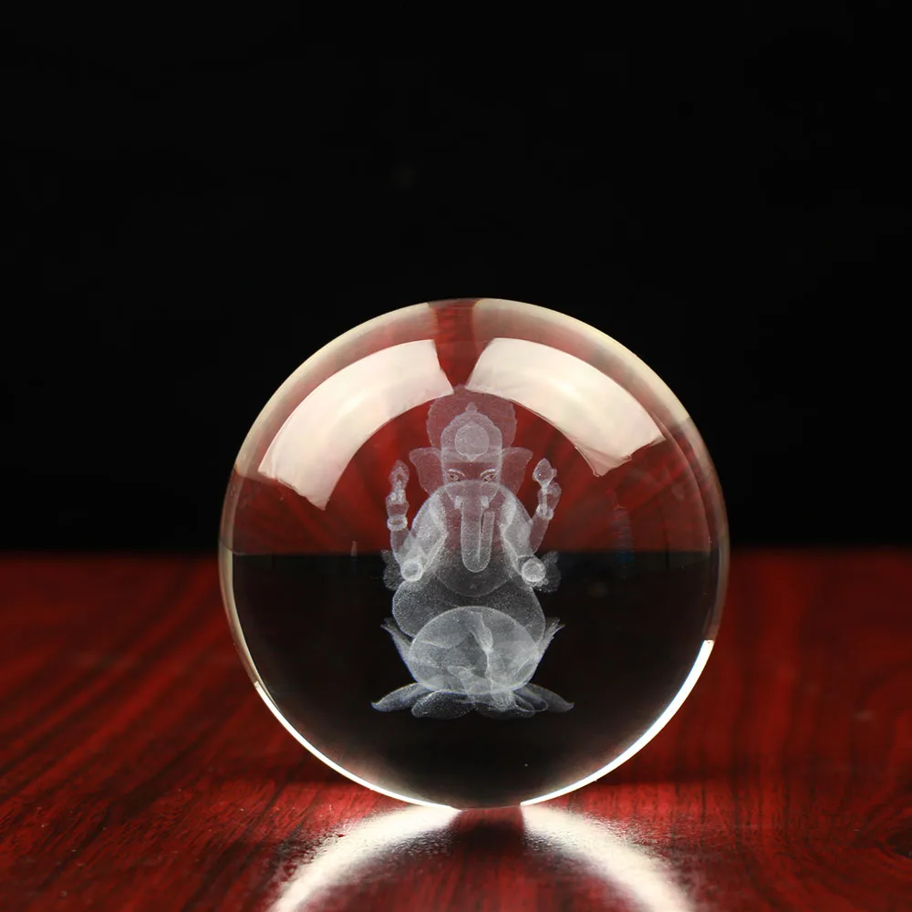 ball only 3D лазерная гравировка Индийский Бог изобилия Ганеша хрустальный шар черная по щиколотку ремесла Глобус украшения дома аксессуары - Цвет: ball only