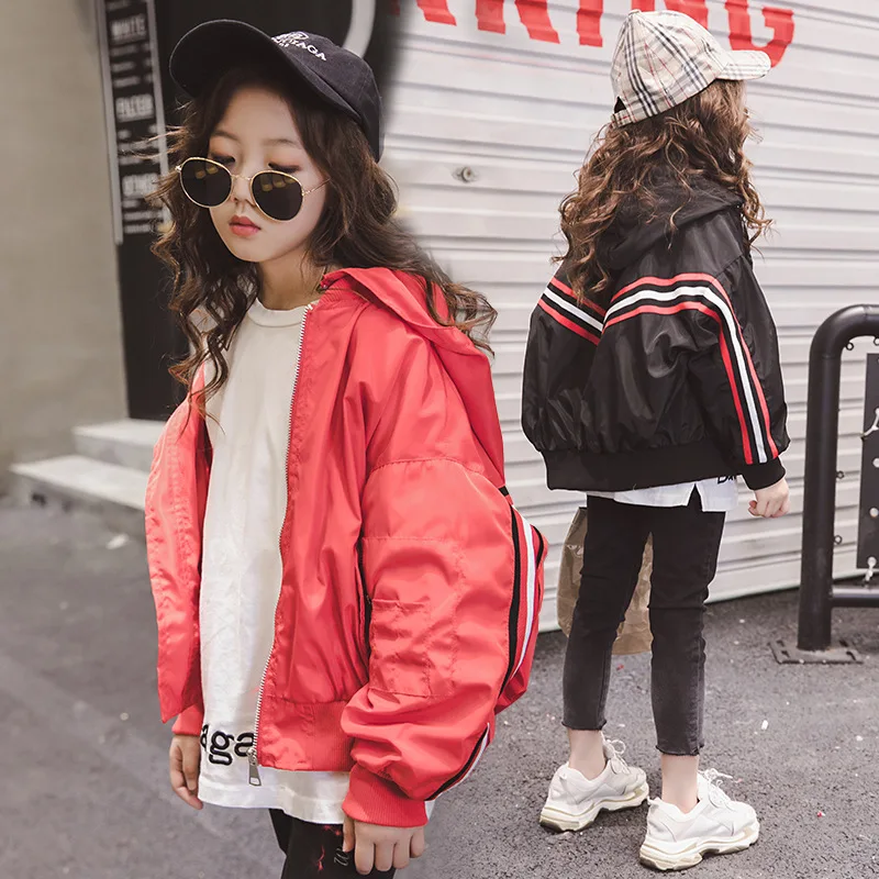 Куртка-бомбер в полоску для девочек модная верхняя одежда активного отдыха