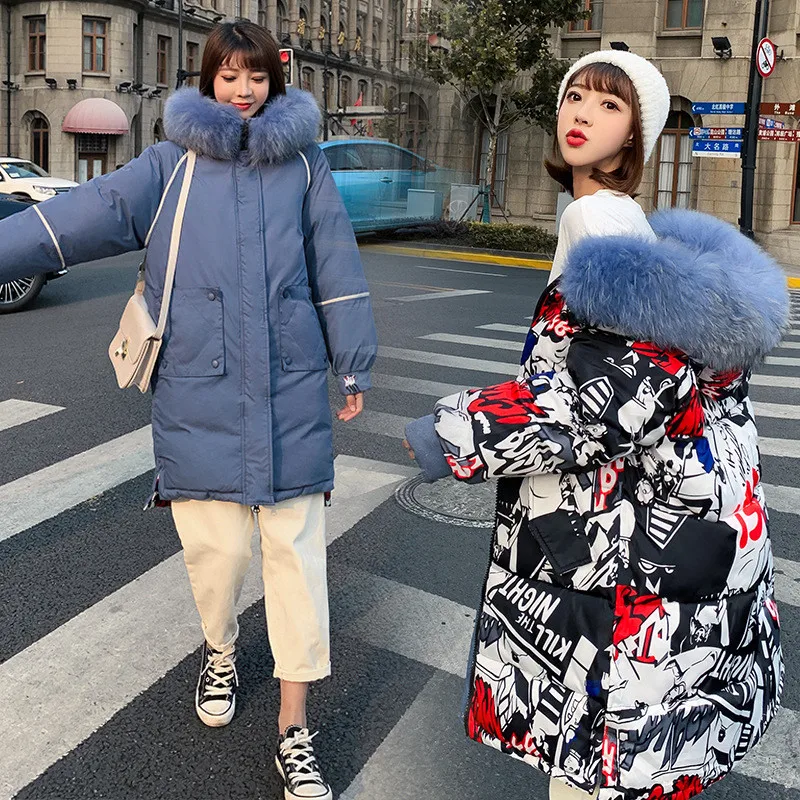 Модная хлопковая парка 2019 зимнее теплое свободное пуховое хлопковое пальто