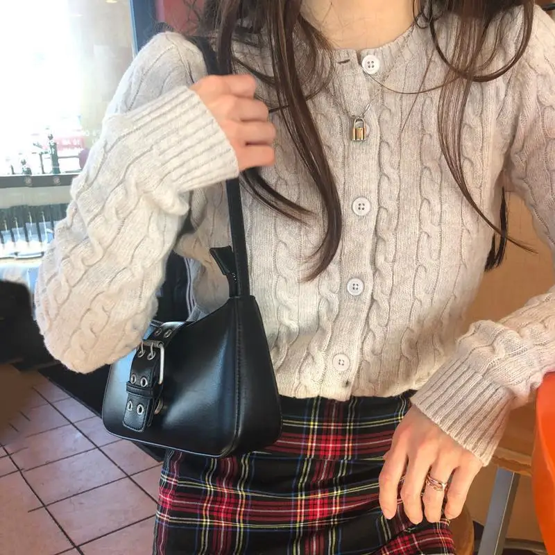 

All Match Cool Girls Purse Tote Clutch Underarm Bags Vintage Women Buckle Baguette Handbags Fashion Ladies PU Leather Armpit Bag