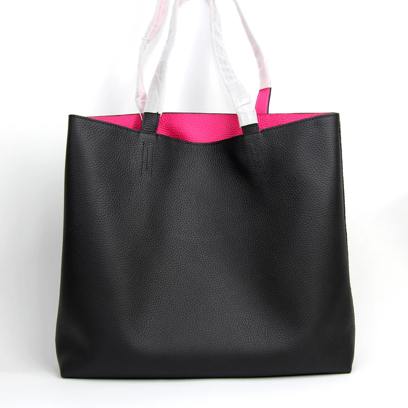 

Leather Tote Bag Inside And Outside The First Layer Of Cowhide Double-Sided Contrast Color Big Bag Simple Shopping Fashion H