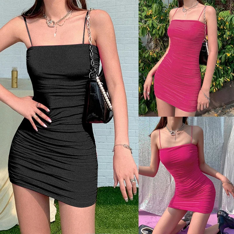 

Women's New Style Sling Strap One-Line Neck Halter Slim Pack Buttocks Thin Dress