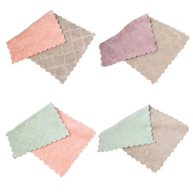 

Absorbent Microfiber Towel Cloth Double-sided Cleaning Rag Fleece Thickened Oil-free Absorbent Dishwashing Dish Kitchentowl