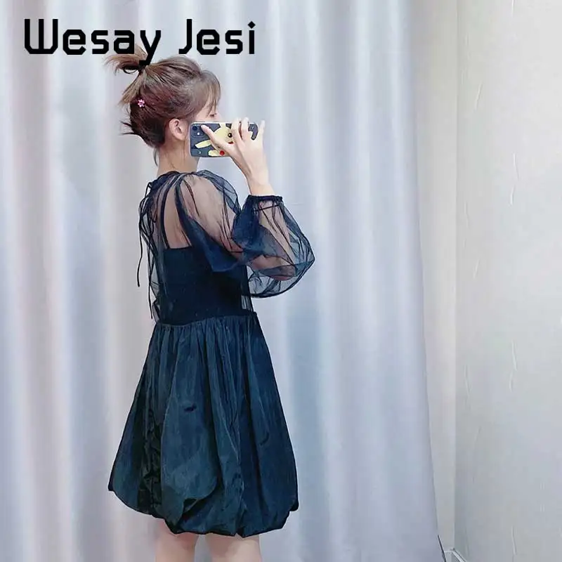 Осеннее платье женское сексуальное Сетчатое офисное с круглым вырезом vestidos de fiesta