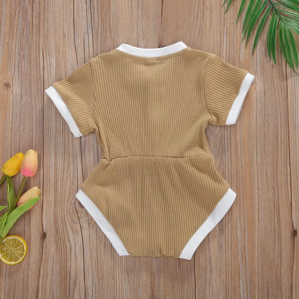 

Toddler Baby Kids Girl Soild Short Sleeve Cotton Knitted Clothes Jumpsuit Ribbed Bodysuit Outfits 2020 Baby Summer Clothing