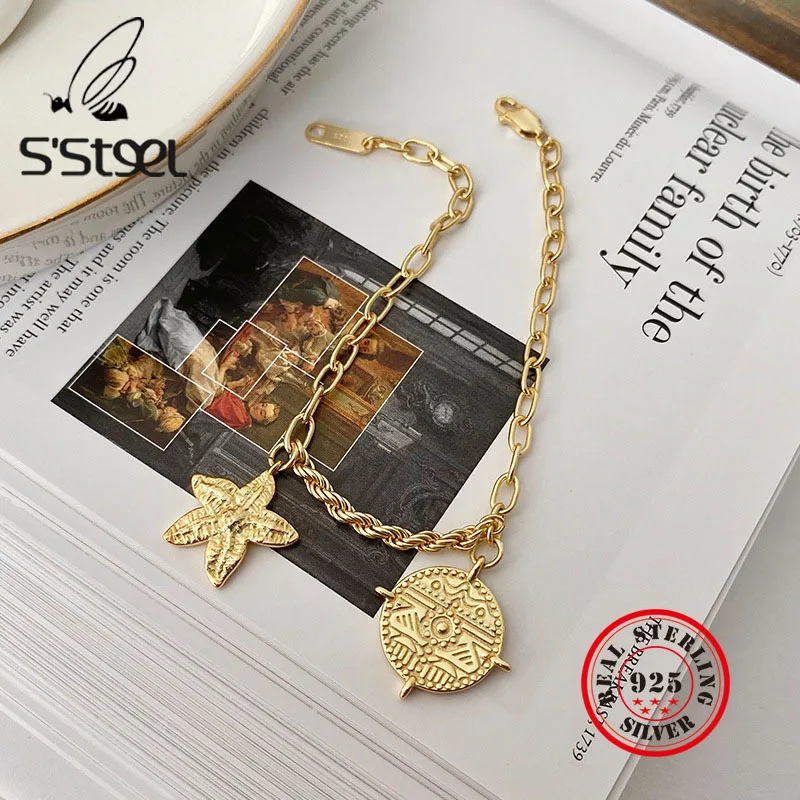 

S'STEEL Women's 925 Sterling Silver Bracelets Bangles Star Gold Chain Bracelet Pulseras Plata De Ley Mujer Joyas Plata Jewelry