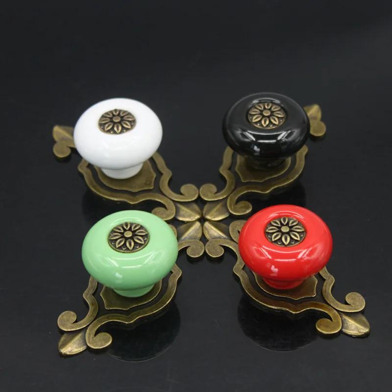 

Zinc Alloy Cabinet Door Drawer Ceramic Antique Copper Colored Handle Single Hole Black White European Style Furniture