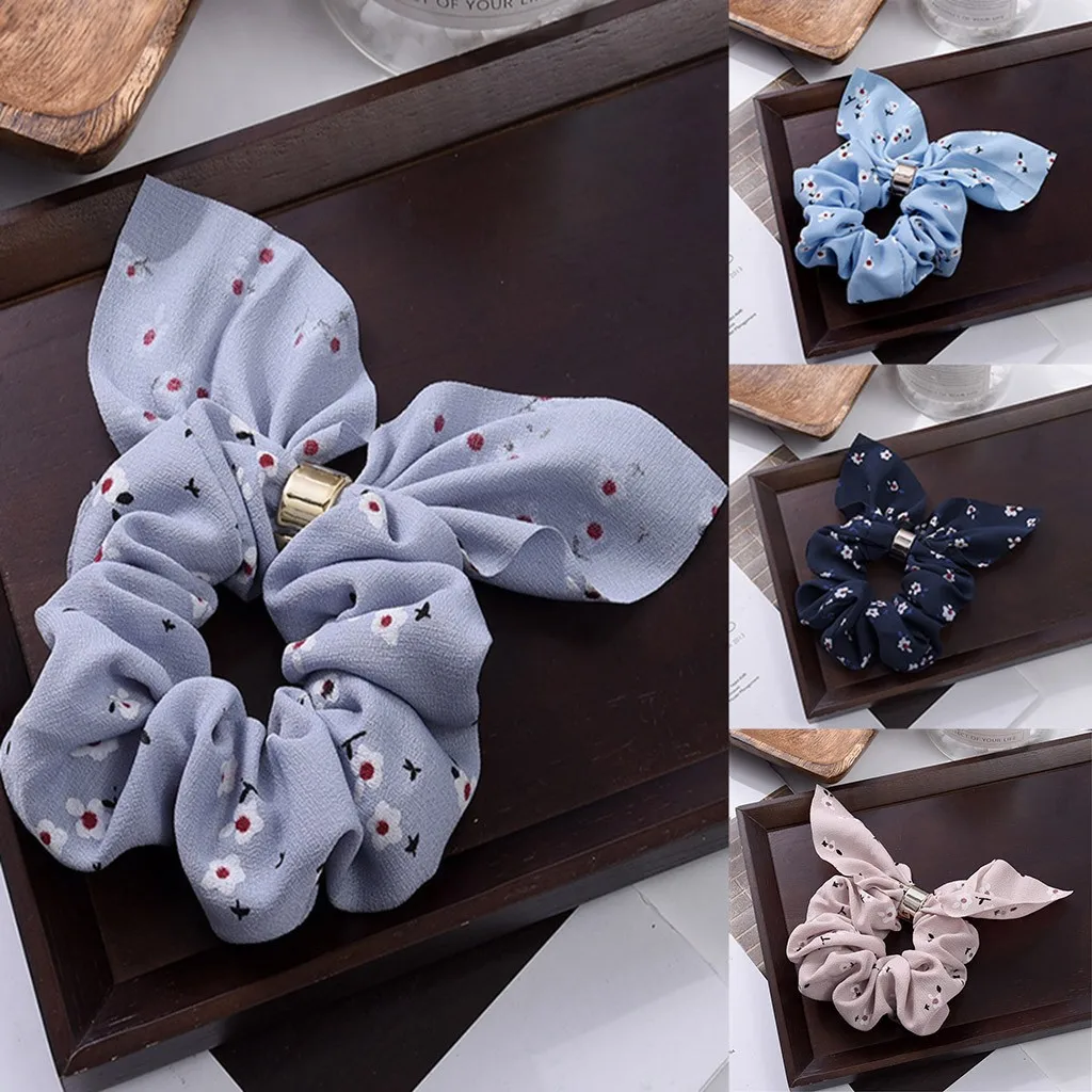 

Резинки для волос в Корейском стиле, милые эластичные завязки с кроличьими ушками, полосатые ленты с металлической пряжкой, аксессуары для ...