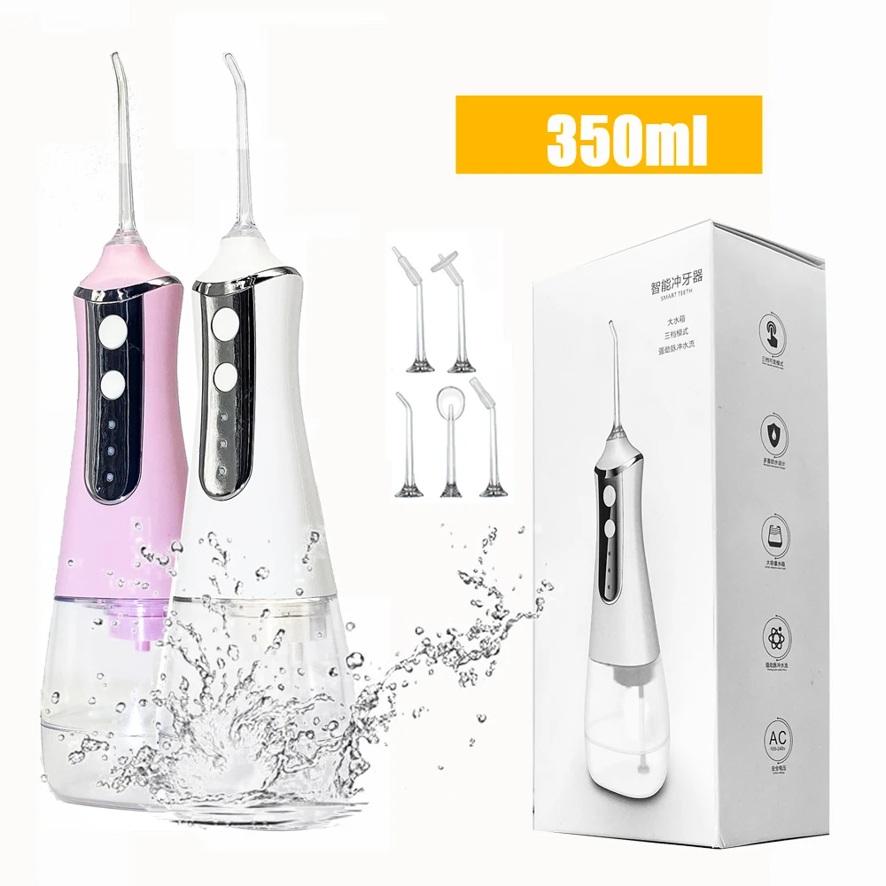 

2021 New 350ML Oral Irrigator USB Rechargeable Water Flosser Portable Dental Water Jet Water Tank Waterproof Teeth Cleaner