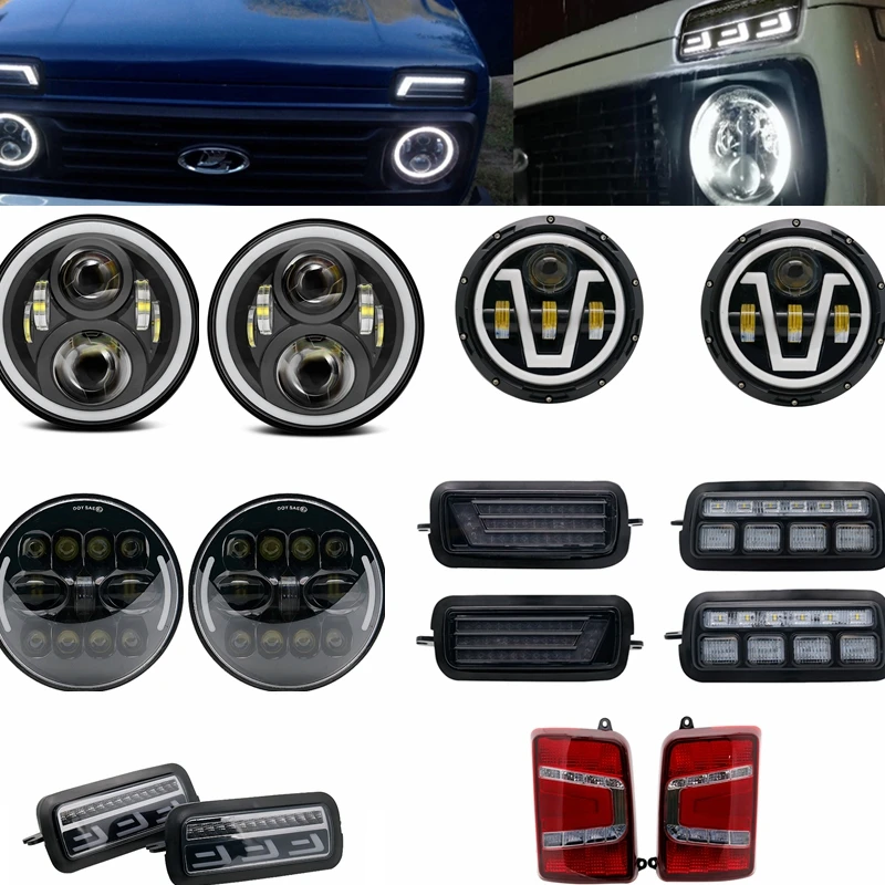 2xLada Niva Urban Bronto 7 дюймов светодиодные фары Hi/Low H4 Angle Eyes DRL для Jeep Wrangler внедорожник 4x4