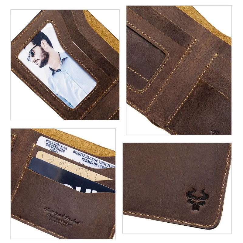 

High Quality New Men RFID Blocking Slim Wallet Vintage Leather Short Purse Bifold Front Pocket Business Credit Card Holder