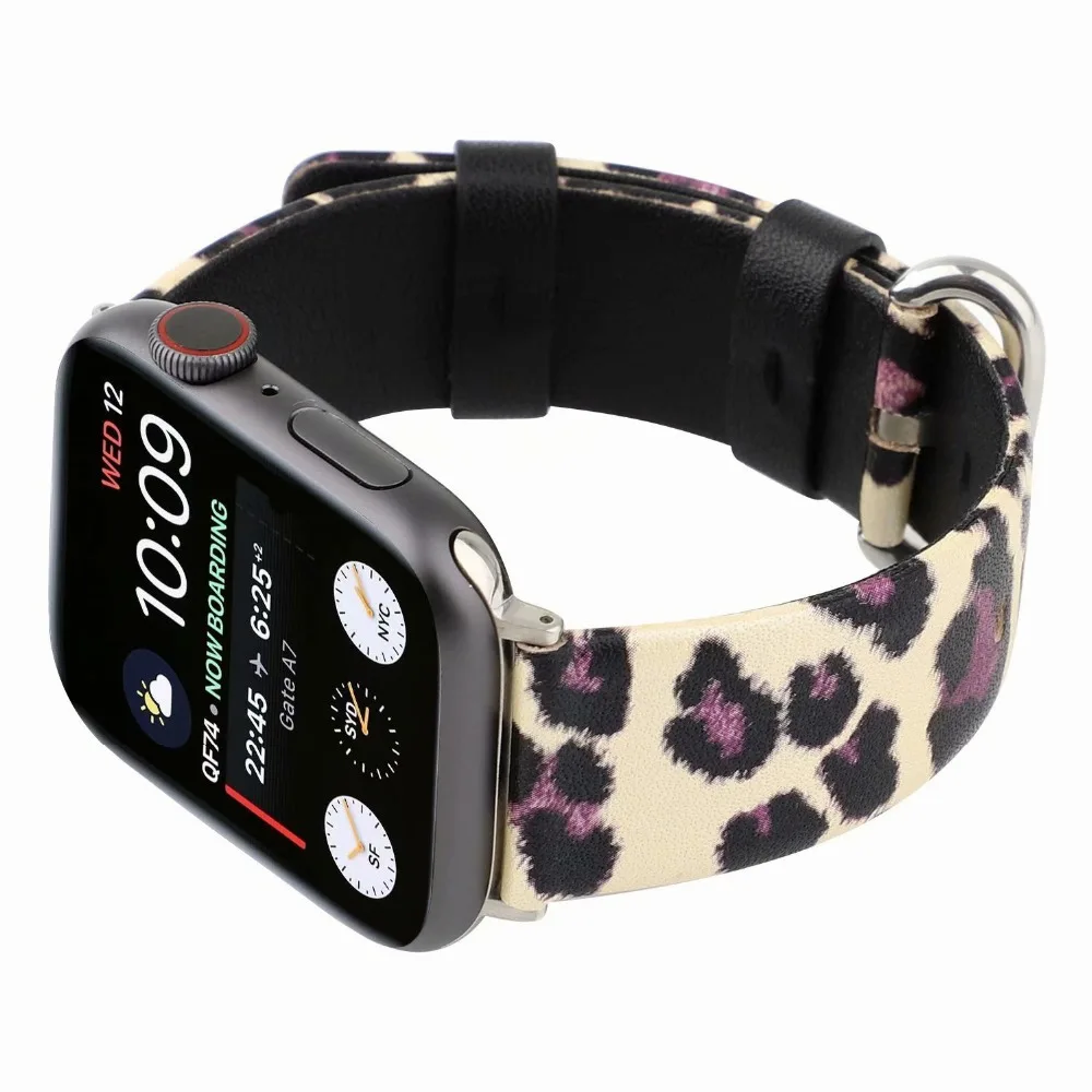 Ремешок кожаный с леопардовым принтом для Apple Watch 4 5 Band 44/40 мм сменный Браслет iwatch
