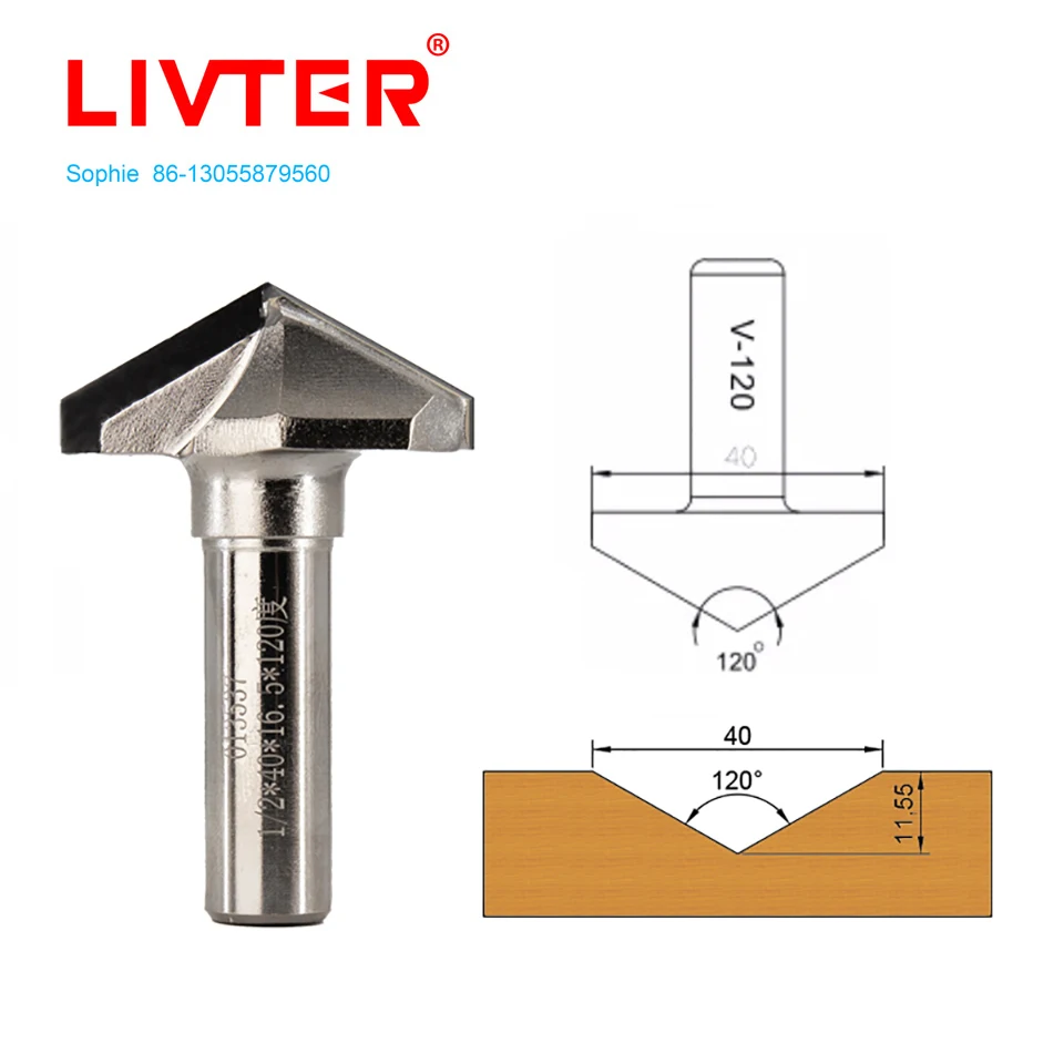 

Livter PCD V Router Bit 1/2 Shank Diamond T Slot Tools Cabinet 120 Degrees Diamond Wood Cutter For Furniture Solid Wood Plywood
