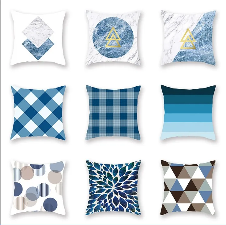 Мраморный геометрический чехол для подушки синий домашний декор искусственное