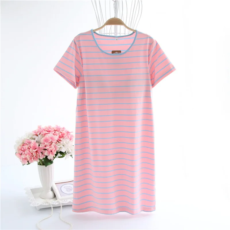Женская хлопковая Ночная сорочка с короткими рукавами тонкая футболка ночное