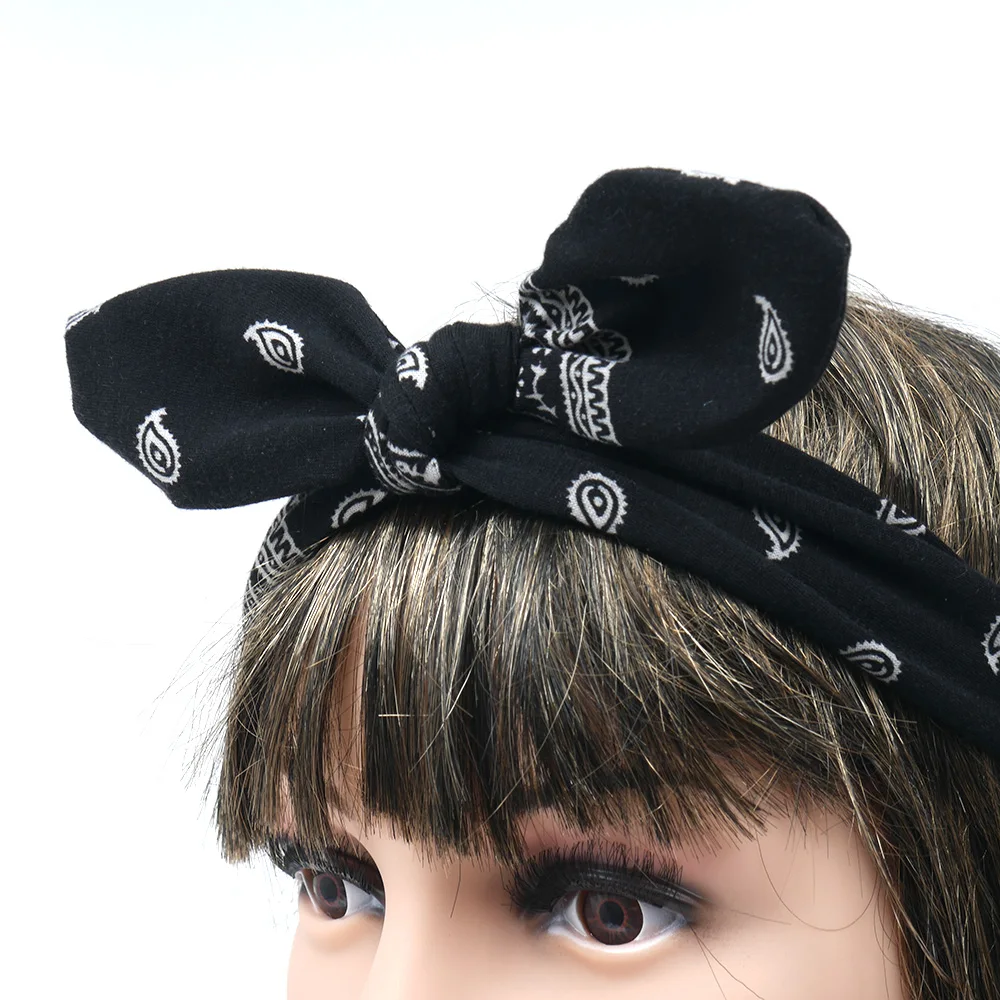 

Floral Print Rabbit Hairband Ear Knotted Elastic Hoop Fashion Steel Wire Fixed Headbands Boho Women Headwear Ornaments