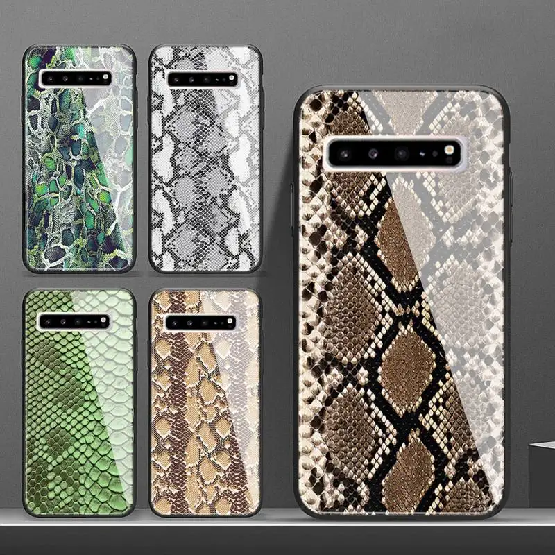 

Snakeskin Print Glass Phone Case For Samsung Galaxy S20 Ultra S10 S9 S8 S7 Plus Edge S10 E Lite Note 8 9 10 Pro Cover