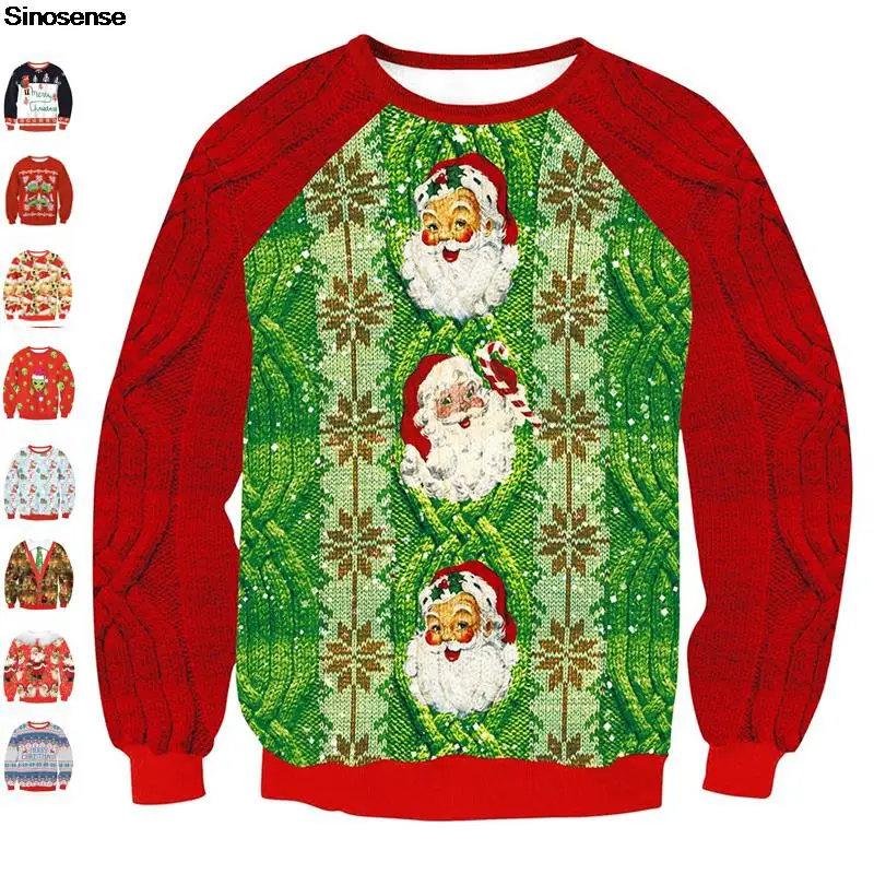 

Уродливый Рождественский свитер, праздничные Украшенные Рождественские Джемперы, топы, 3D забавные снежинки, Санта, печатные праздничные Ве...