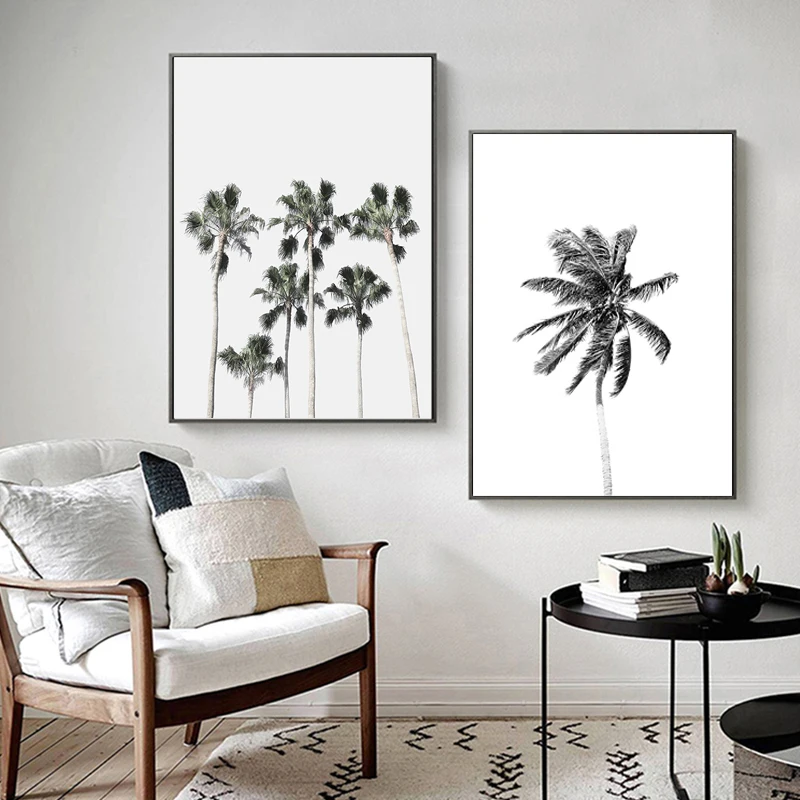 

Minimalist Nordic Tropical Leaf Canvas Painting Landscape Wall Art Black White Poster Picture Room Decoration Living Room Decor