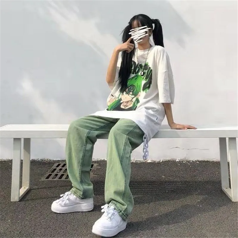 

Short Sleeve Loose Womens Summer Tops Black Cartoon Kpop Cool Printed High Street Female Tee Harajuku Casual T-shirt Women Tops