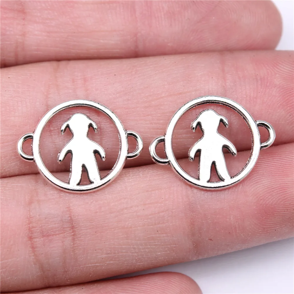 

20pcs 20x15mm Antique Silver Color Round Figure Connector Charms For Jewelry Making B15775