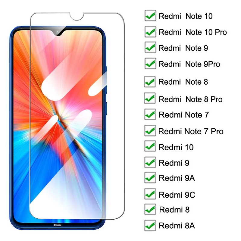 

Защитное стекло для Xiaomi Redmi Note 8 2021 7 8T 9S 9 10 Pro, закаленное защитное стекло для экрана Redmi 9 9A 9C 8 8A 7, защитная стеклянная пленка