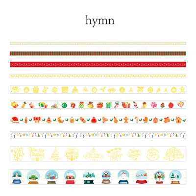 10pcs/set Happy Christmas cute Release paper tape set Lovely New Year style decorative tape bullet journal sticker kawaii - Цвет: hymn