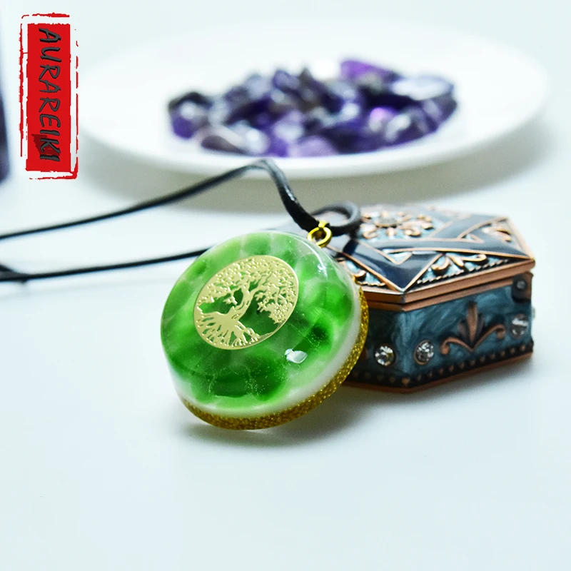 

Orgon Energy Pendant Tree Of Life Energy Orgonite Necklace Protection Chakra Healing Meditation With Green Crystal And Copper