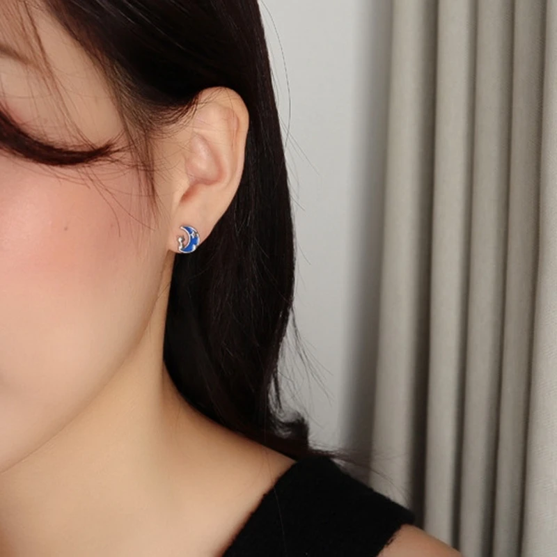 

1 Pair Cute Cartoon Moon Cat Charm Silver Plated Ear Studs Fashion Fine Jewelry 2021 Luxury Design Earrings