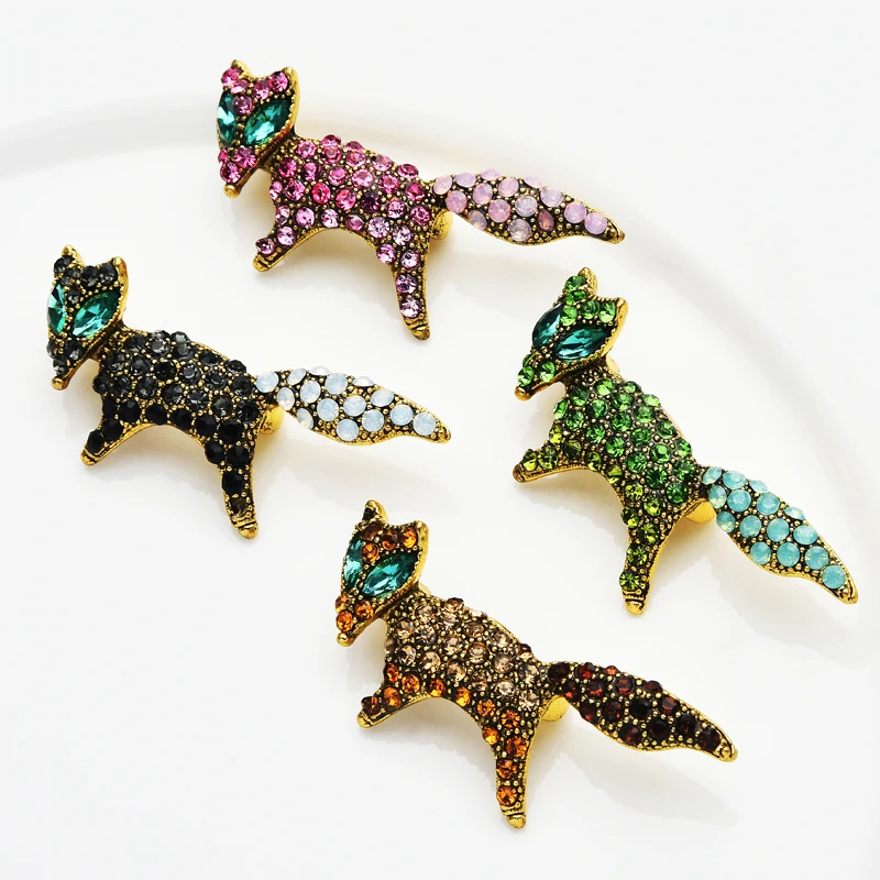 

Wuli&baby Cute Rhinestone Fox Brooches For Women Unisex 4-color Animal Party Casual Brooch Pins Gifts