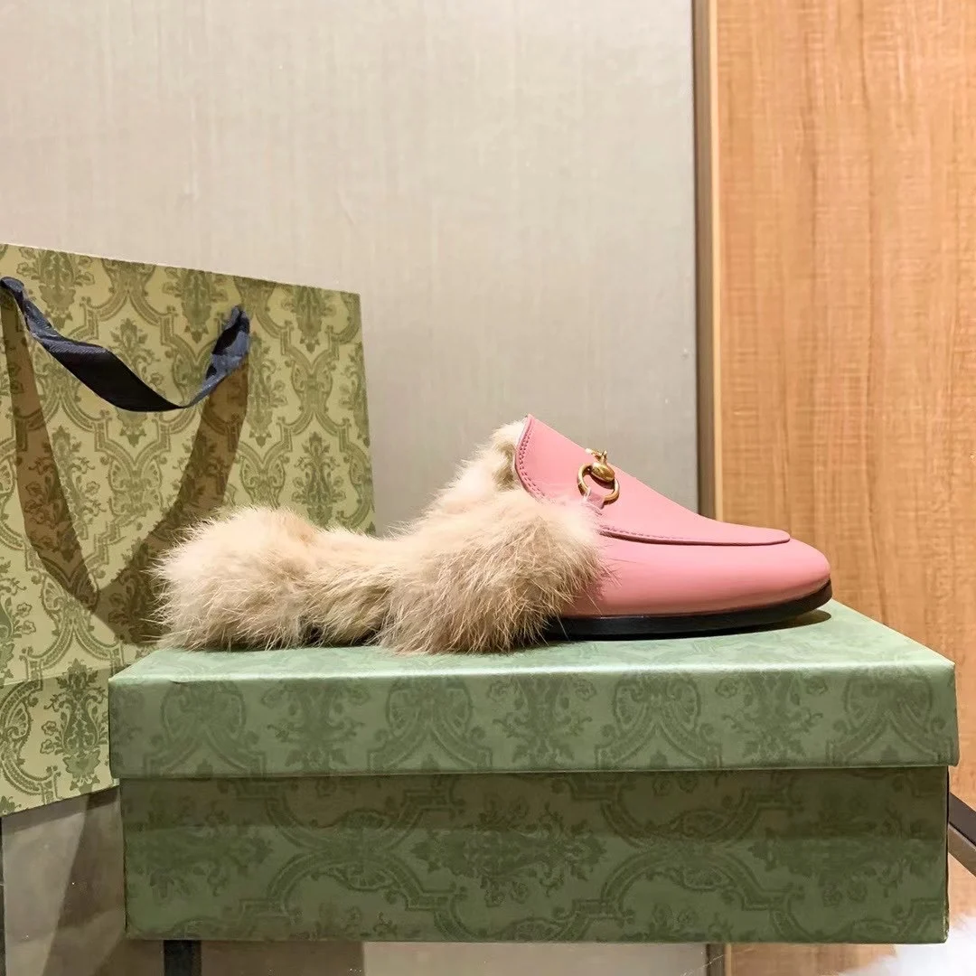 

Fluffy Slippers Women's 2021 Autumn New Fashion Outdoor Toe Cap Mules Shoes Rabbit Fur Half Slippers Casual Shoes