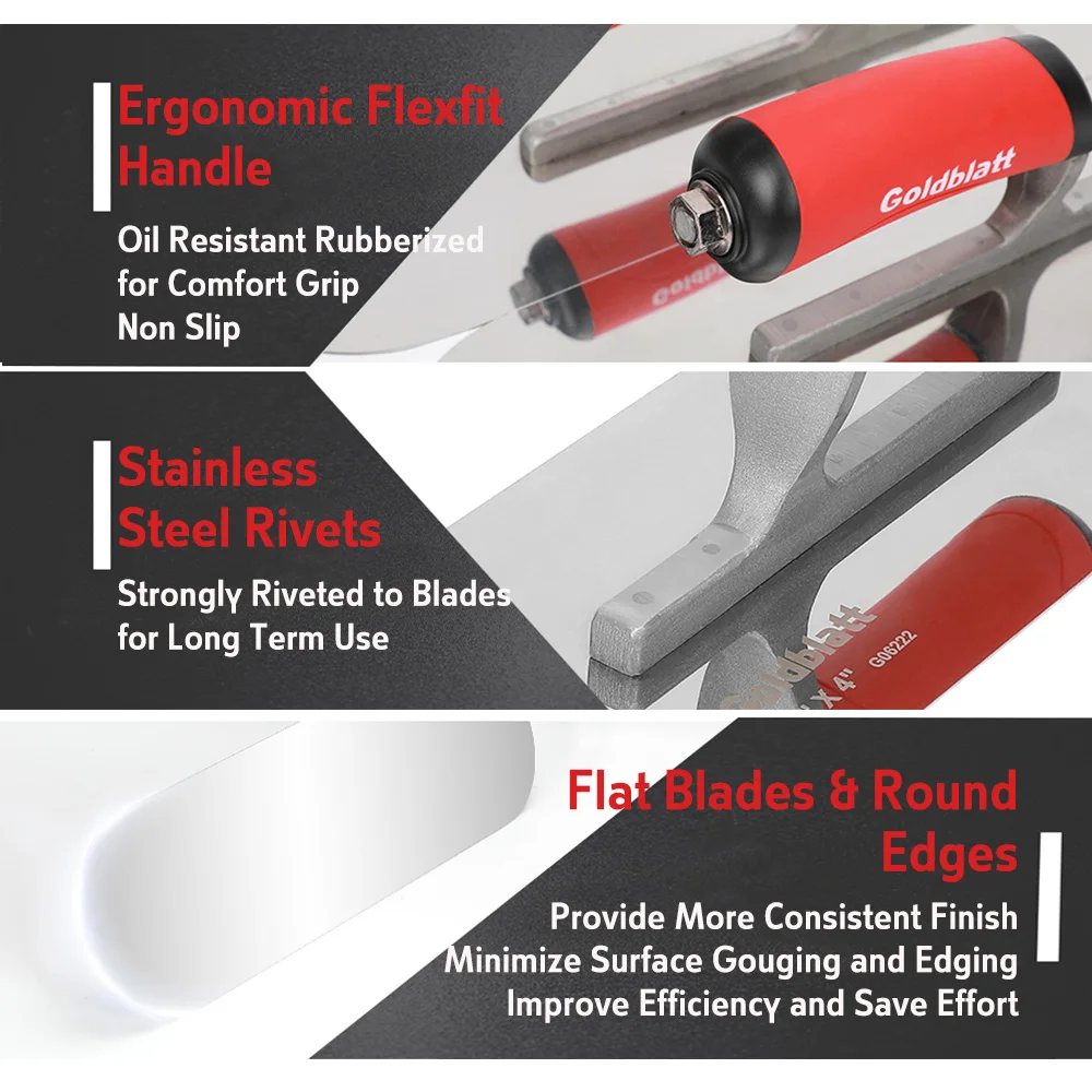 BRAKEMAN 14 x 4 inch Stainless Steel Pool Plaster Trowel with Soft Handle Grip Drywall Tool Round End Finish Trowel Construction
