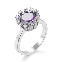 round ring for women 925 silver jewelry with purple zircon gemstones hand accessories finger rings wedding party gift wholesale