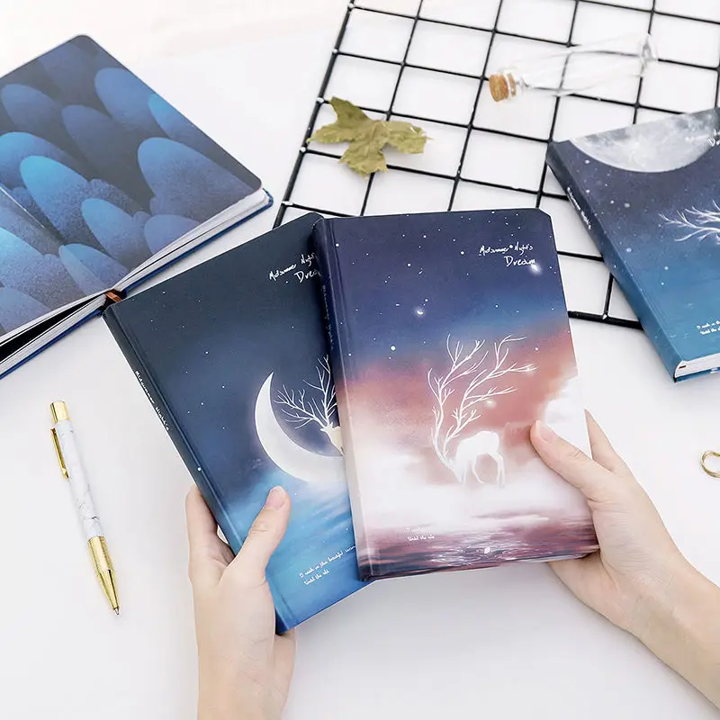 

2022 New Star Fantasy Notebook Color Page Luminous Hardcover Notebook Fresh Student Stationery A5 1PCS Notebooks for Students