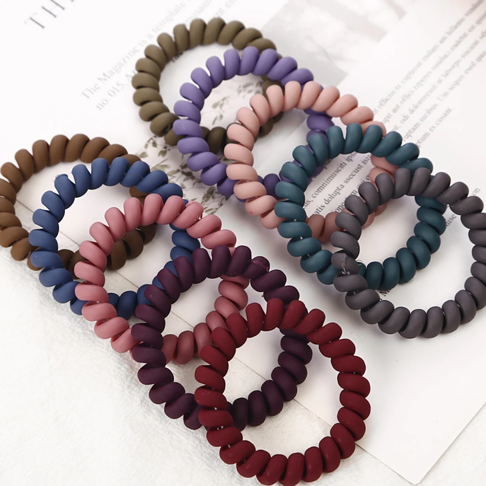 

Women Matt Solid Color Telephone Wire Rubber Bands Elastic Non-mark Spiral Ropes Girls Hair Ties Ponytail Holder Gum Scrunchies