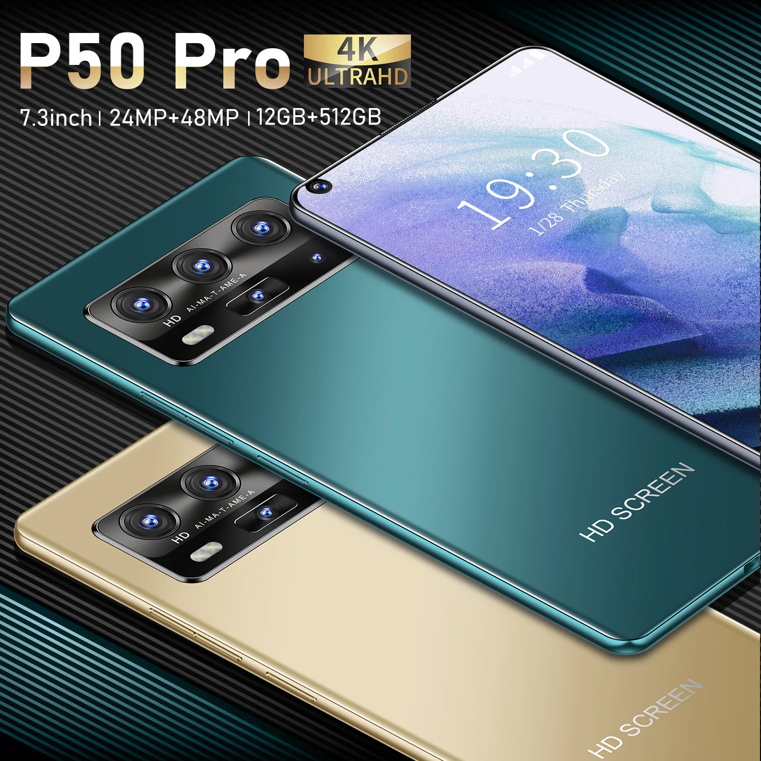 

Global Version P50 Pro 7.3 Inch Smartphone 5600mAh 12+512GB Dual SIM Full Screen 4G 5G Android Mobile Phone Support GPS Face ID