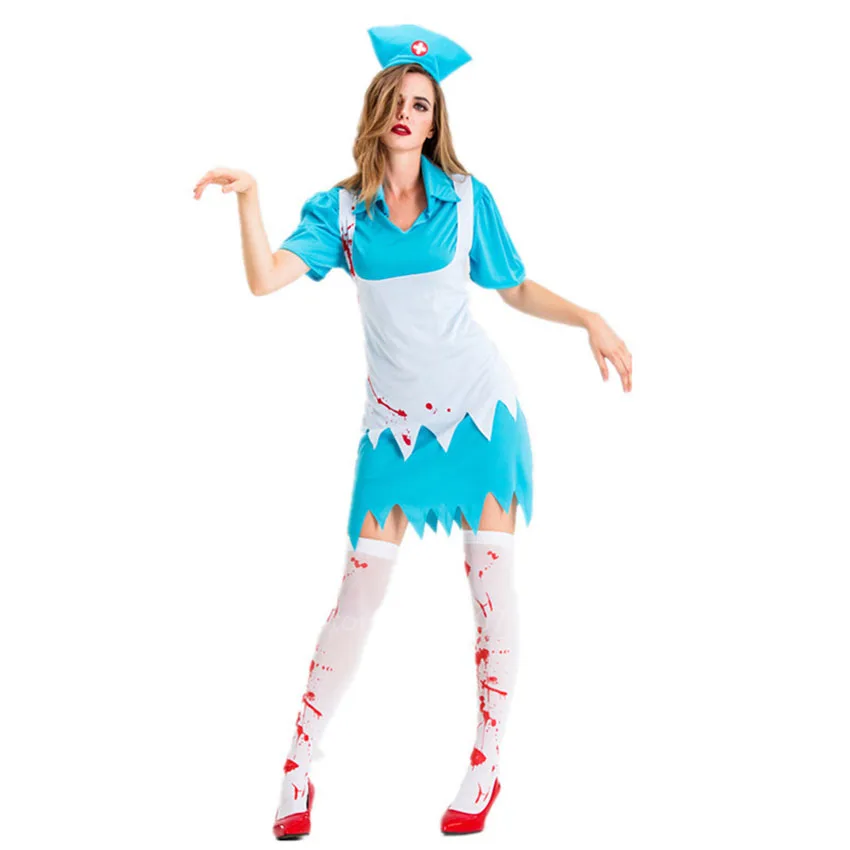Halloween Women Scary Bloody Horror Cosplay Costume Dress Set Role-playing Zombie Ghost Sexy Fancy Clothing Outfit Adult | Тематическая