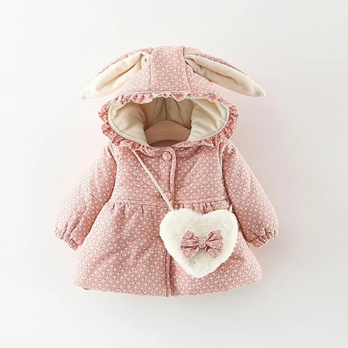 pink Коллекция года, Одежда для новорожденных девочек хлопковая стеганая куртка с цветочным принтом и капюшоном, верхняя одежда для детей 1 года, одежда для дня рождения Одежда для девочек, пальто - Цвет: pink