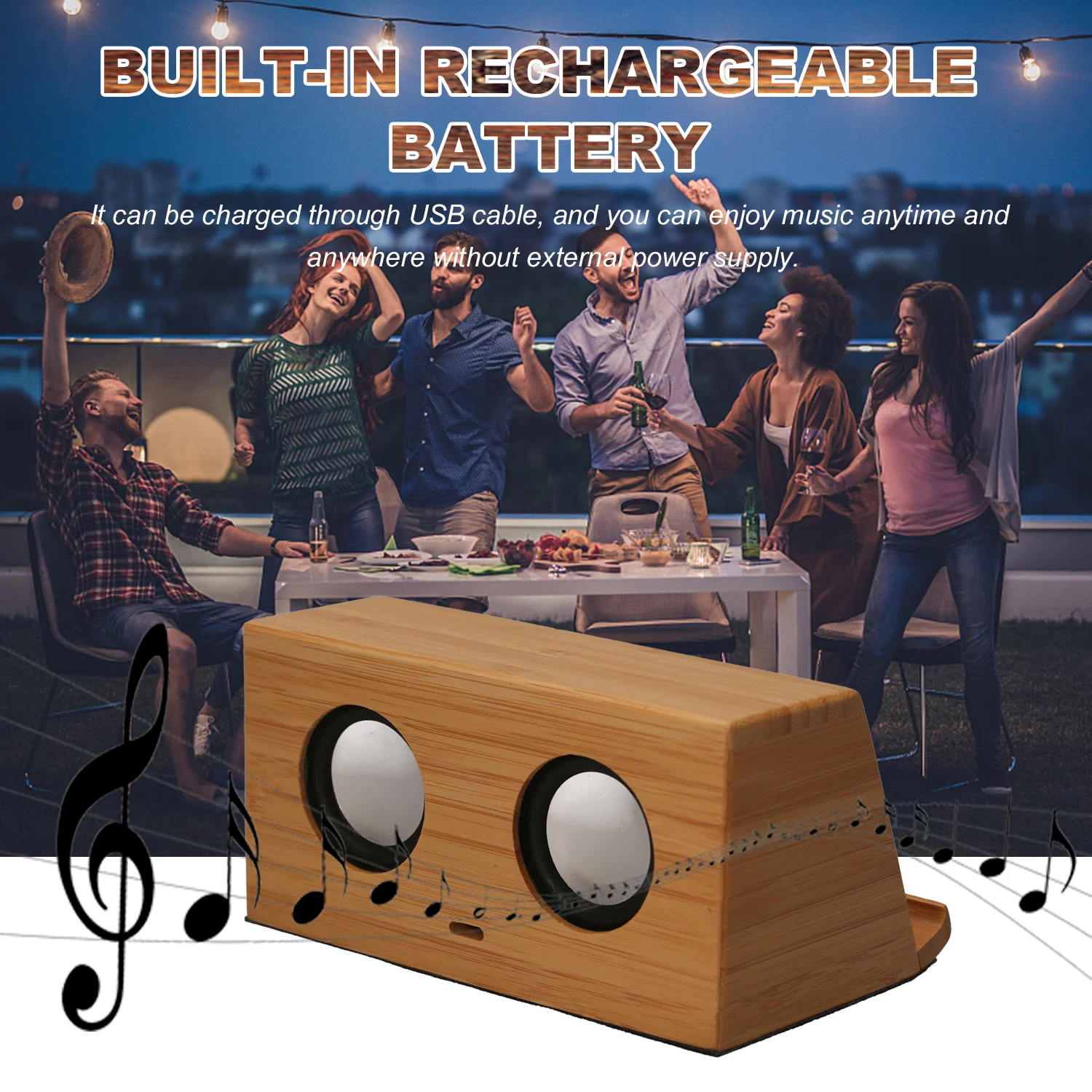 

Muslady Carbonized Bamboo Intelligent BT Speaker Cellphone Mount with 1200mAh Built-In Lithium Battery 3.5mm AUX Plug Connection