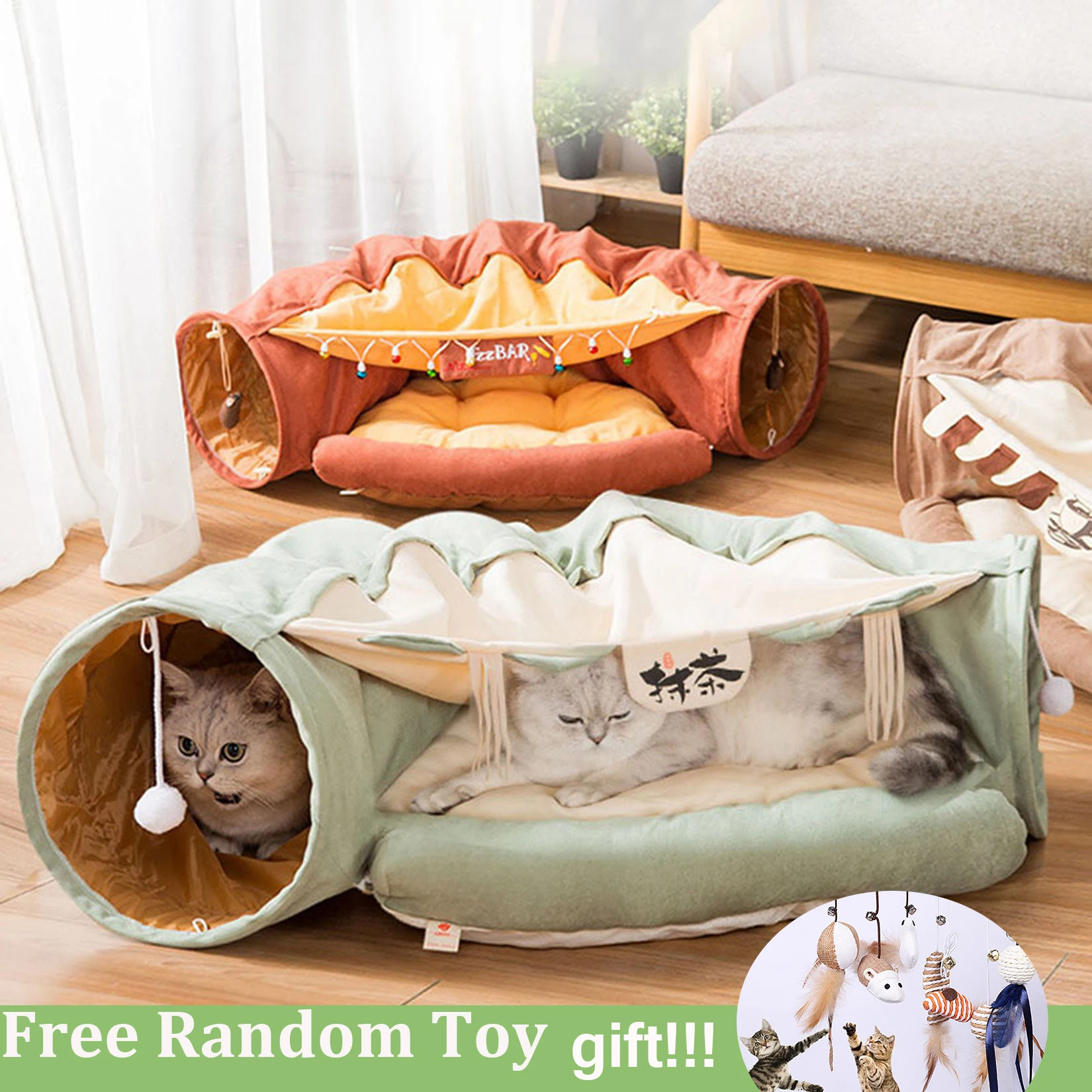 

Pet Cats Tunnel Cat Toys Interactive Play Toy Pet Tube Collapsible Kitten Rabbit Play Tubes Ring Bell for Cat Ferrets Cat Bed