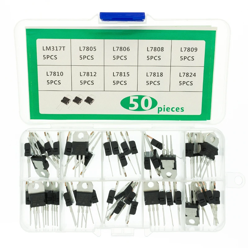 LM317T L7805 L7806 L7808 L7809 L7810 L7812 L7815 L7818 L7824 Transistor Assortment Kit 10value 50PCS Voltage Regulator Box | Электронные